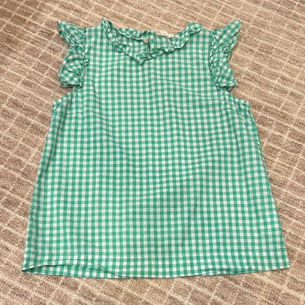 Crewcuts Green Gingham Ruffle Sleeve Top